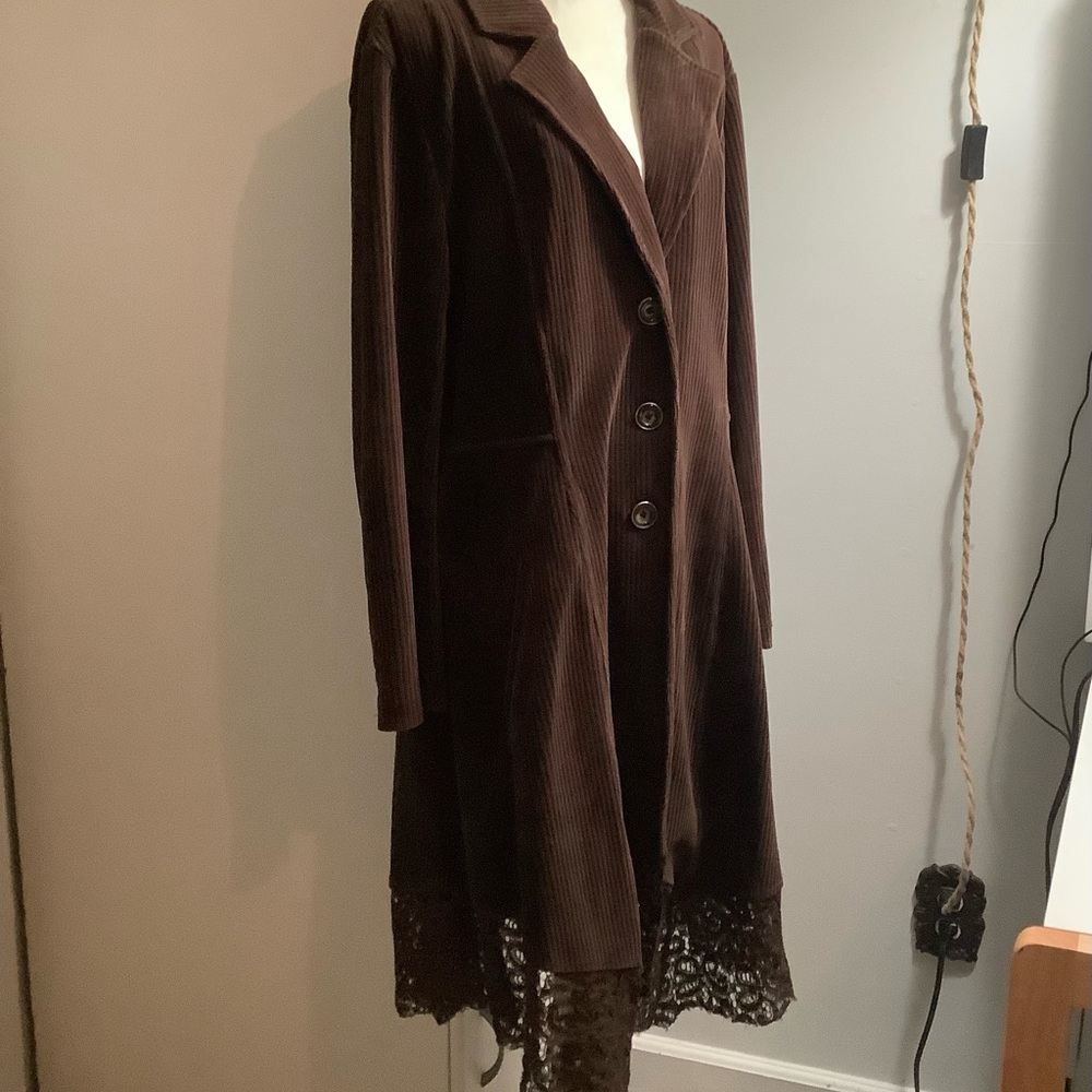Corduroy Coat with Lace Hem